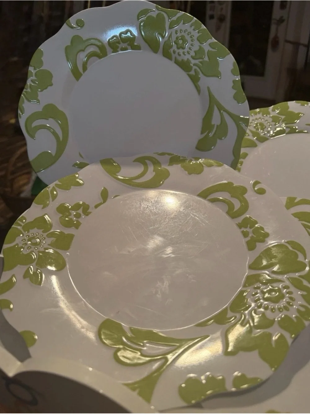 6 BETTER HOMES & Gardens Citrus Blossom Dinner Plates Lime Green Melamine. 10.5”